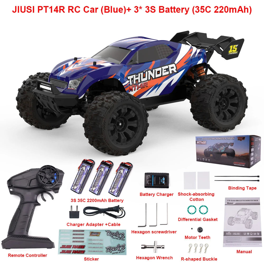 JIUSI PT14R MT14R 1/14 4WD RC Car 80Km/H Brushless 2.4G Remote Control Racing Car High Speed Off-Road RC Truck 3S 35C 2200Mah