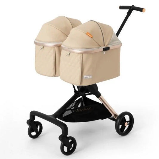 Cute Foldable Cat Stroller for 2 Cats 4 Wheels Outdoor Dual Cat Stroller Bag Detachable Dog Trolley Carrier Luxury Pet Products