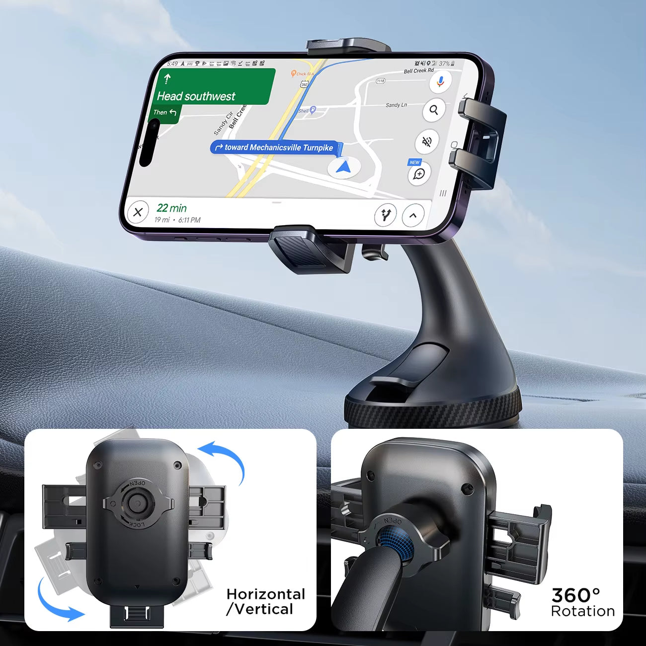 Joyroom Phone Holder Mount for Car Strong Suction Hands-Free  Cell Phone Mounts for Dashboard/Windshield 360° Rotation