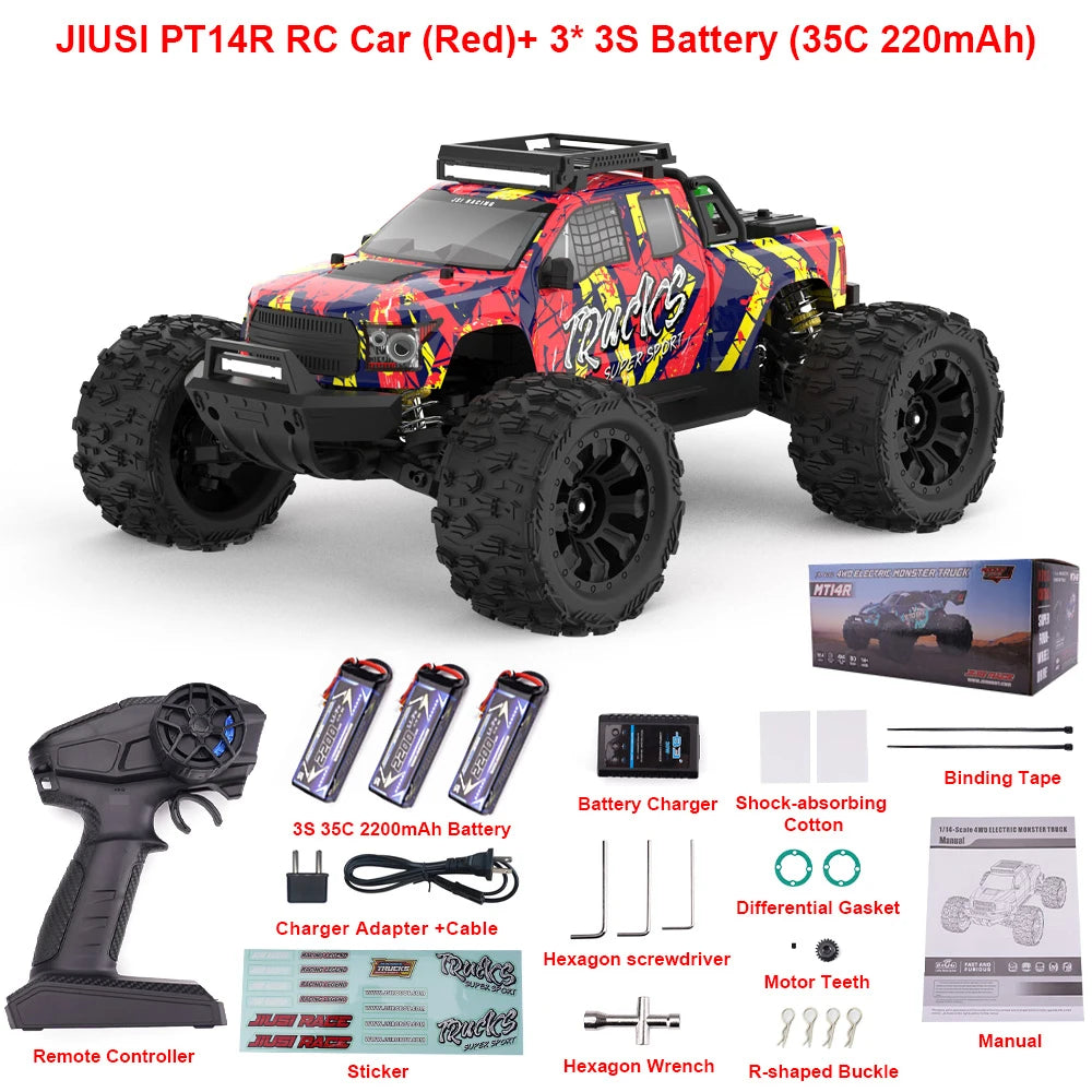 JIUSI PT14R MT14R 1/14 4WD RC Car 80Km/H Brushless 2.4G Remote Control Racing Car High Speed Off-Road RC Truck 3S 35C 2200Mah