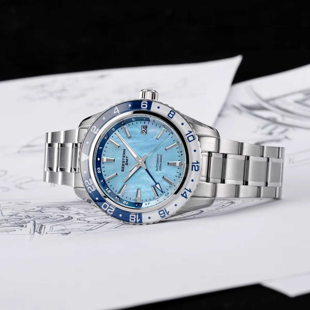 Men of Watch Office GMT Automatic NH34 Movement Sapphire Glass Bezel 20Bar Waterproof Diver Mechanical Wristwatch S456