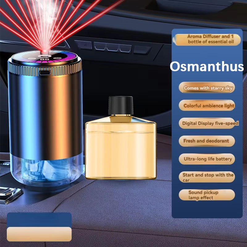 Smart Car Air Freshener Rechargeable Aroma Diffuser 5 Levels of Adjustable Intelligent Diffuser Pickup Light Starry Sky Summit