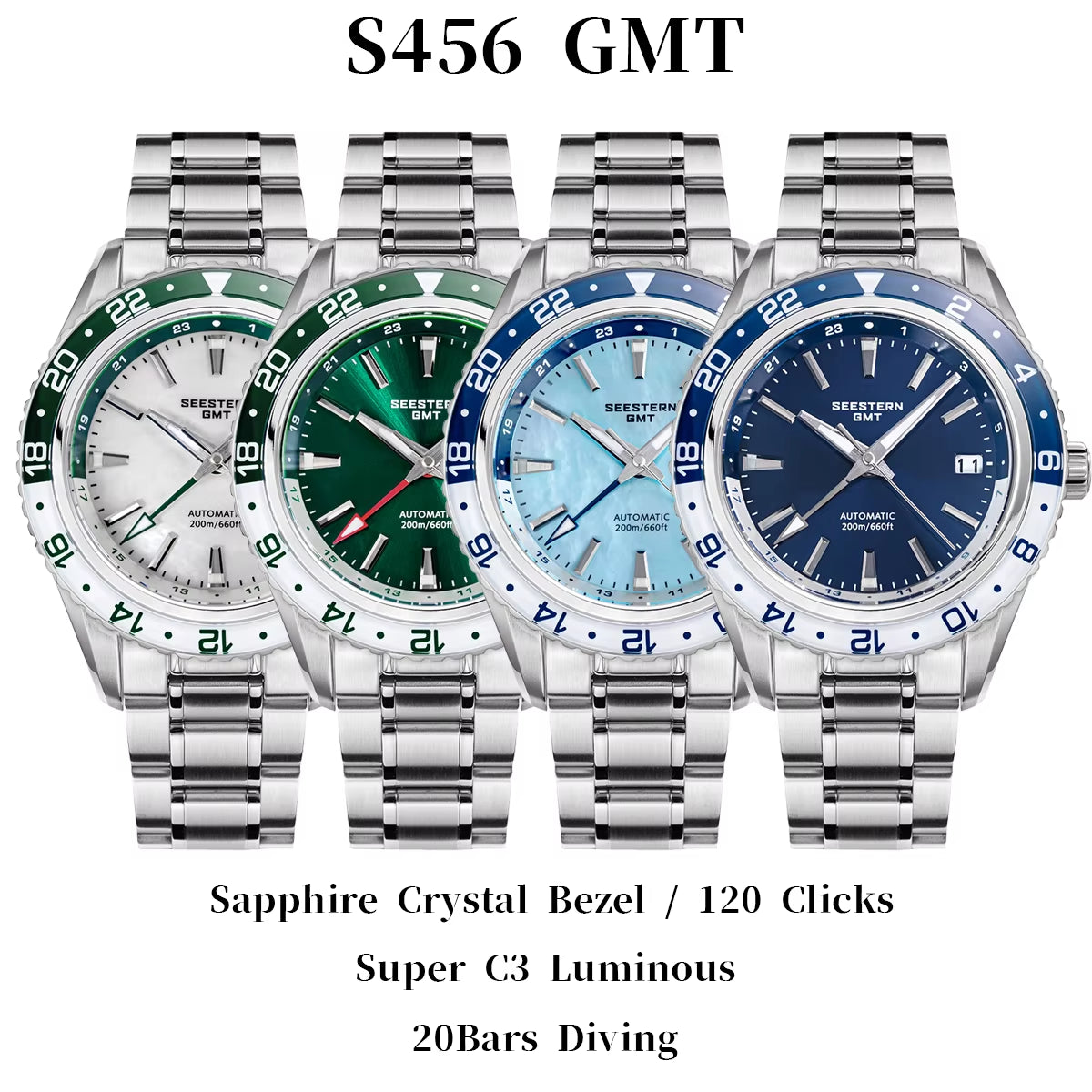 Men of Watch Office GMT Automatic NH34 Movement Sapphire Glass Bezel 20Bar Waterproof Diver Mechanical Wristwatch S456