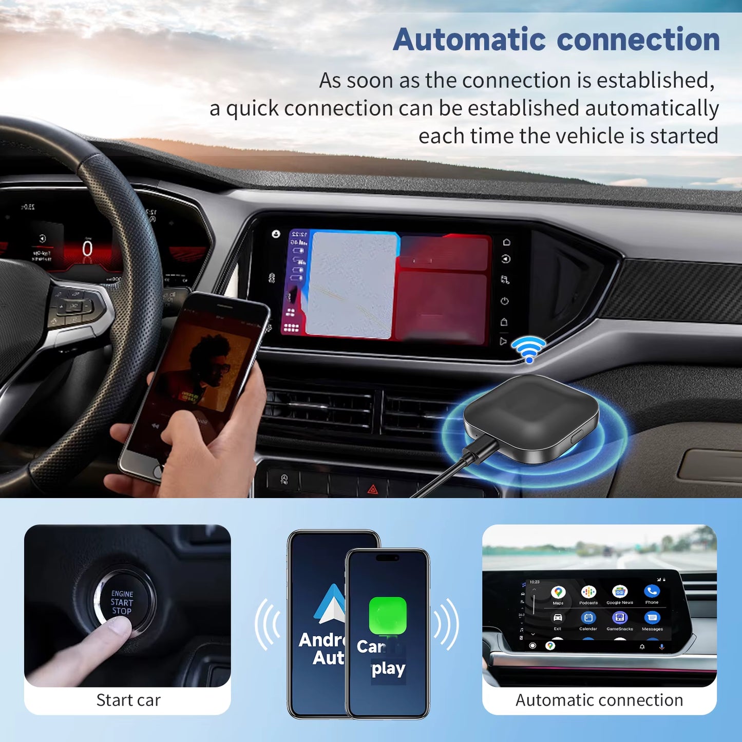 C1 Wireless Carplay AI BOX Wireless Android Auto WIFI 2.4G & 5.8Ghz BT5.0 Auto Connect Plug&Play for Wired AA CP Cars