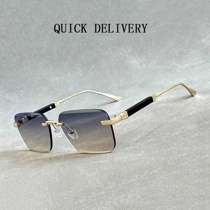Designer Sunglasses for Men Vintage Rimless Sunglasses Women Trendy Luxury Square Fashion Glasses Vintage Gafas De Sol Hombre