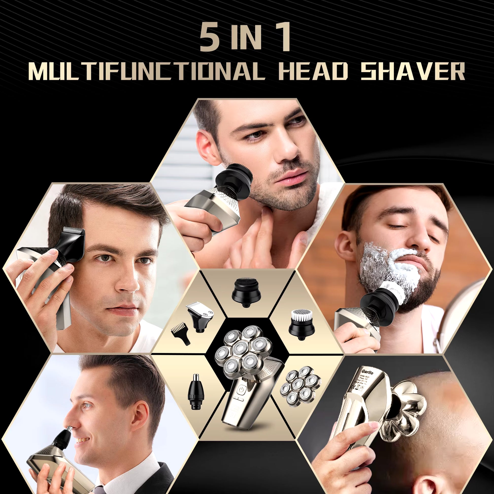 Electric Head Shaver for Bald Men 7 Blades Floating Razor Hair Trimmer USB Rechargeable LED Display Waterproof Beard Shavers