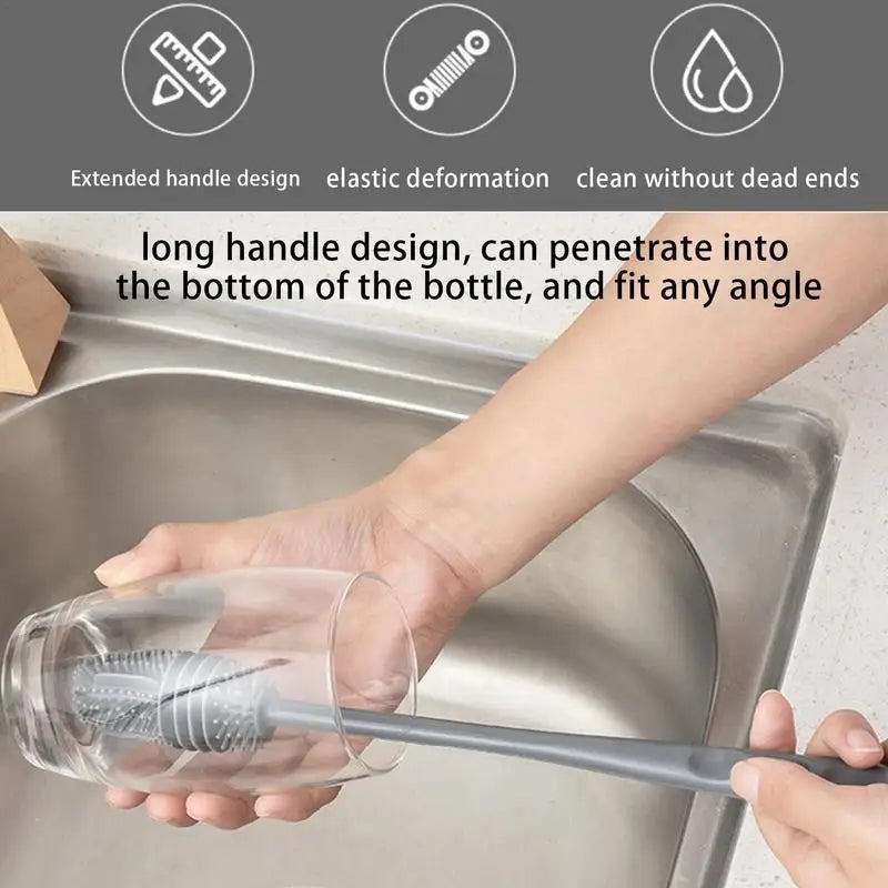 Silicone Bottle Brush Insulation Cup Washing No Deadend Long Handled Cleaning Brush Household Multifunctional Cleaning Tools