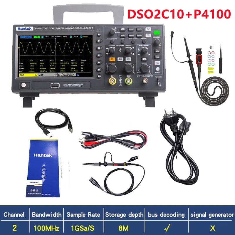 DSO2D15 Digital Oscilloscope DSO2C10 2D10 2 Channels 150Mhz Osciloscópio 25Mhz Signal Generator Voltmeter Frequency Meter