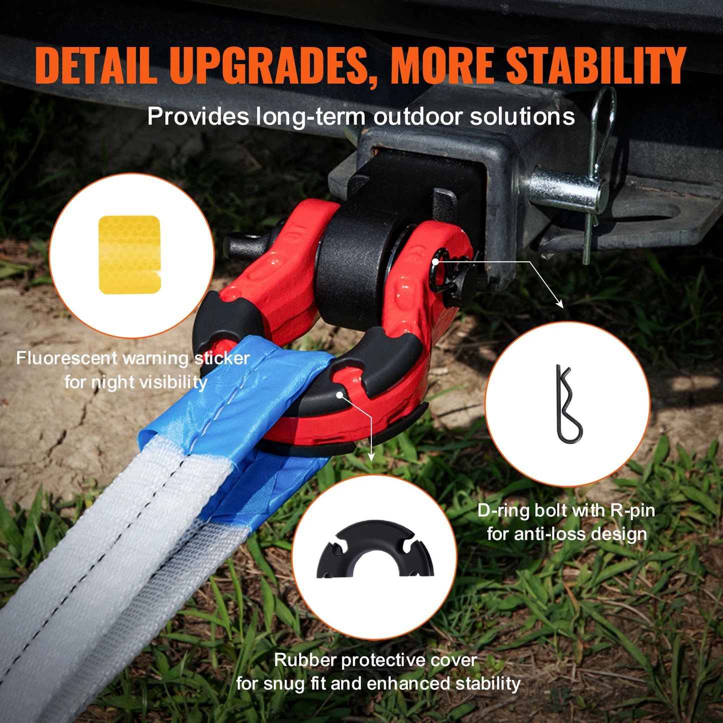 2" Shackle Hitch Receiver Double Hole Recovery Shackle Block Powder Coat Hitch Pin D-Ring for SUV Trucks Jeeps Off-Road