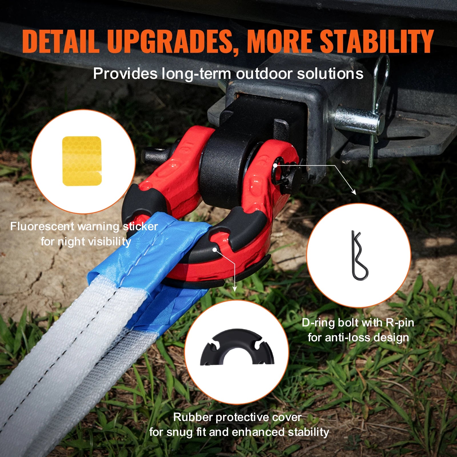 2" Shackle Hitch Receiver Double Hole Recovery Shackle Block Powder Coat Hitch Pin D-Ring for SUV Trucks Jeeps Off-Road