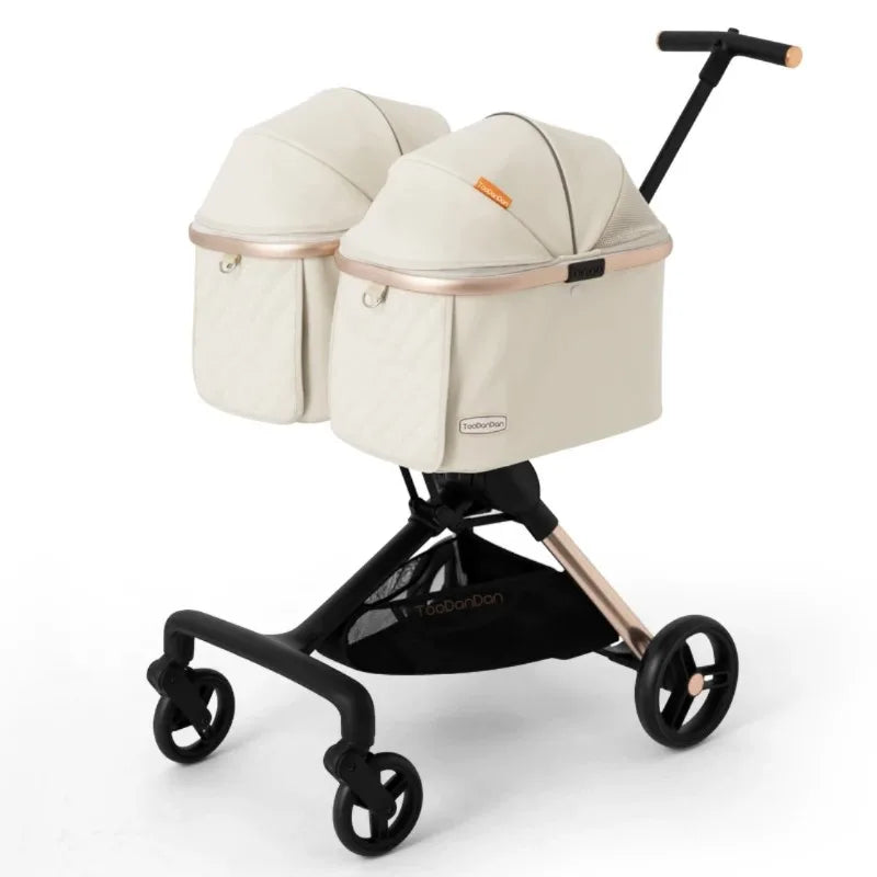 Cute Foldable Cat Stroller for 2 Cats 4 Wheels Outdoor Dual Cat Stroller Bag Detachable Dog Trolley Carrier Luxury Pet Products
