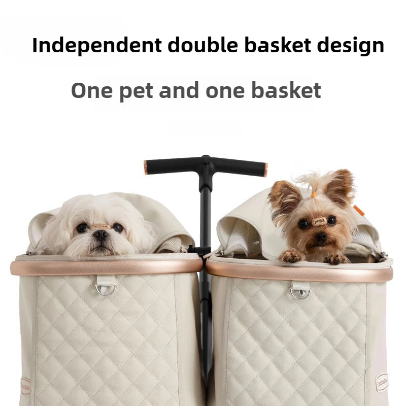 Cute Foldable Cat Stroller for 2 Cats 4 Wheels Outdoor Dual Cat Stroller Bag Detachable Dog Trolley Carrier Luxury Pet Products