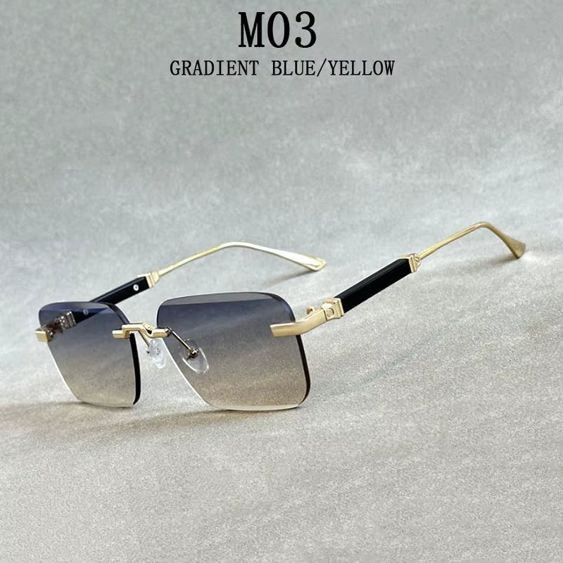 Designer Sunglasses for Men Vintage Rimless Sunglasses Women Trendy Luxury Square Fashion Glasses Vintage Gafas De Sol Hombre