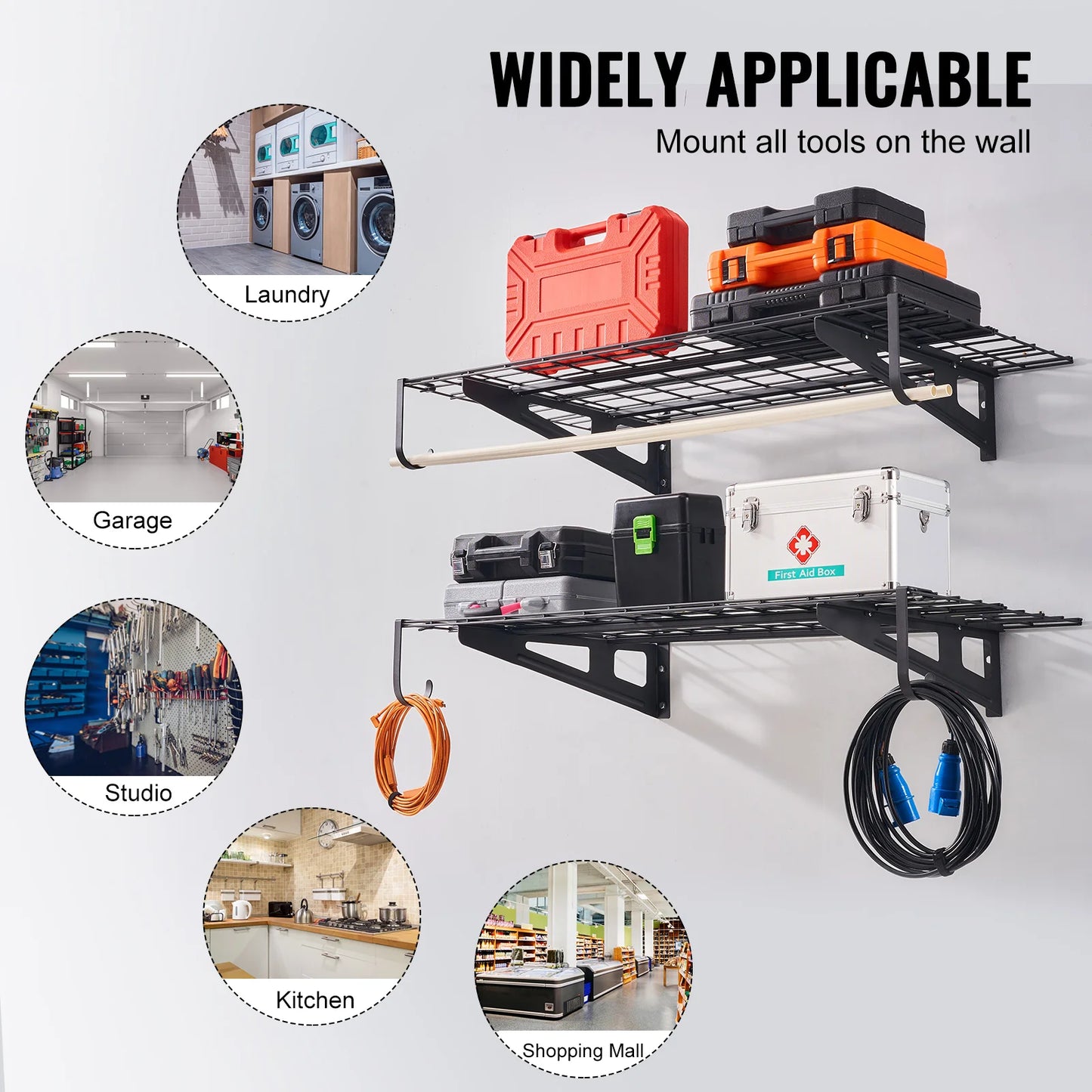 Succebuy 2 Layers Hand Power Tool Organizer Rack Garage Storage Shelving Wall Mounted Workshop Tool Shelf Heavy Duty Holder