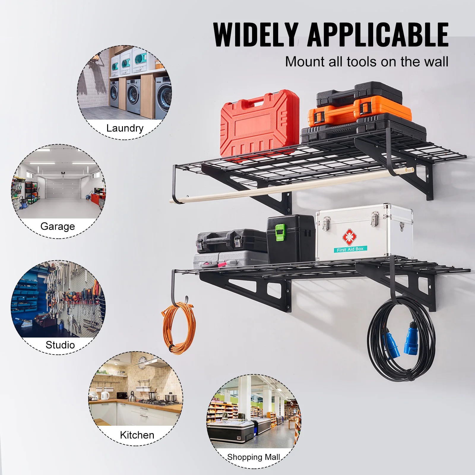 Succebuy 2 Layers Hand Power Tool Organizer Rack Garage Storage Shelving Wall Mounted Workshop Tool Shelf Heavy Duty Holder