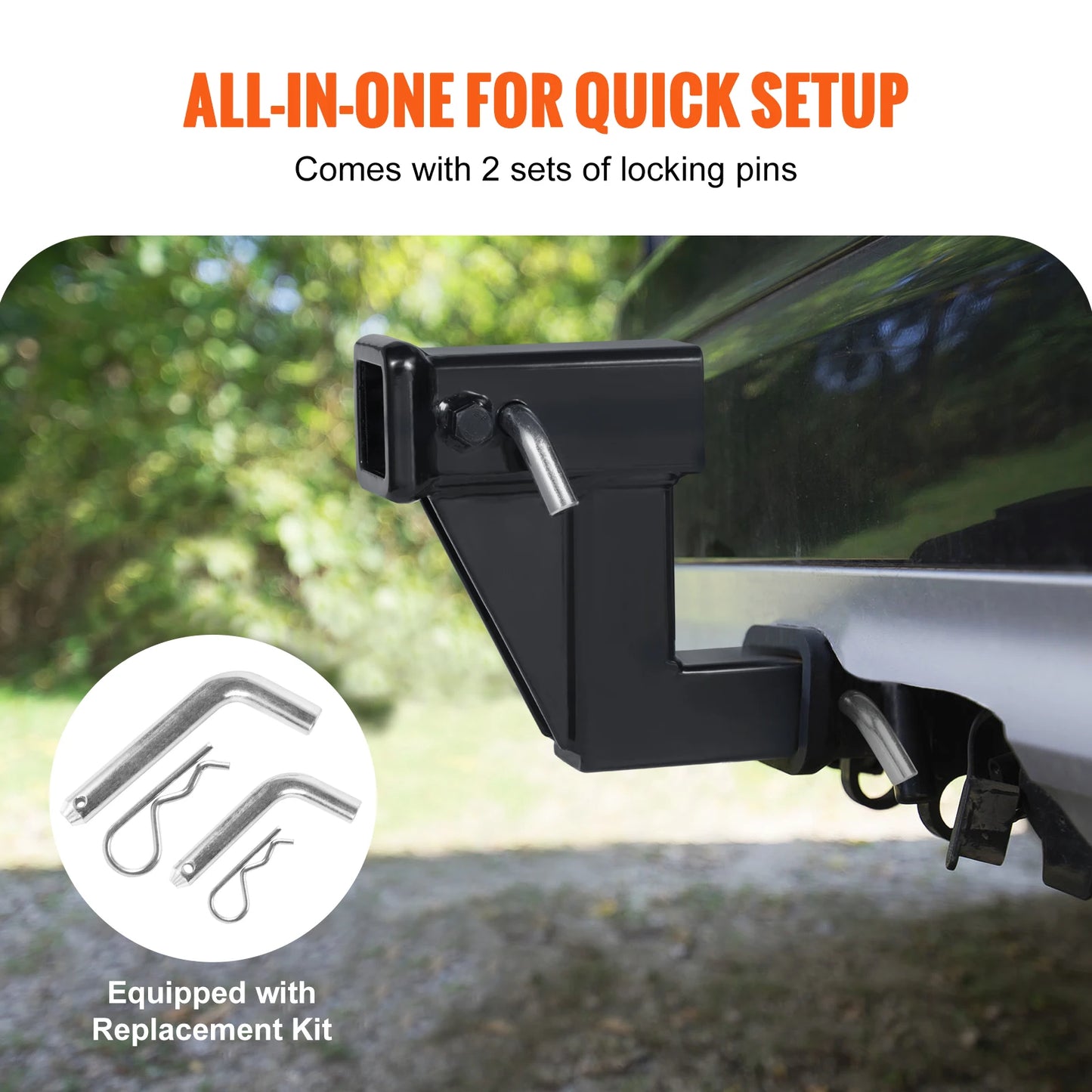 VEVOR Trailer Hitch Riser for 2" Receiver Extender Extension Adapter 4000 Lbs Max Towing Capacity Hitch Pins Included Black