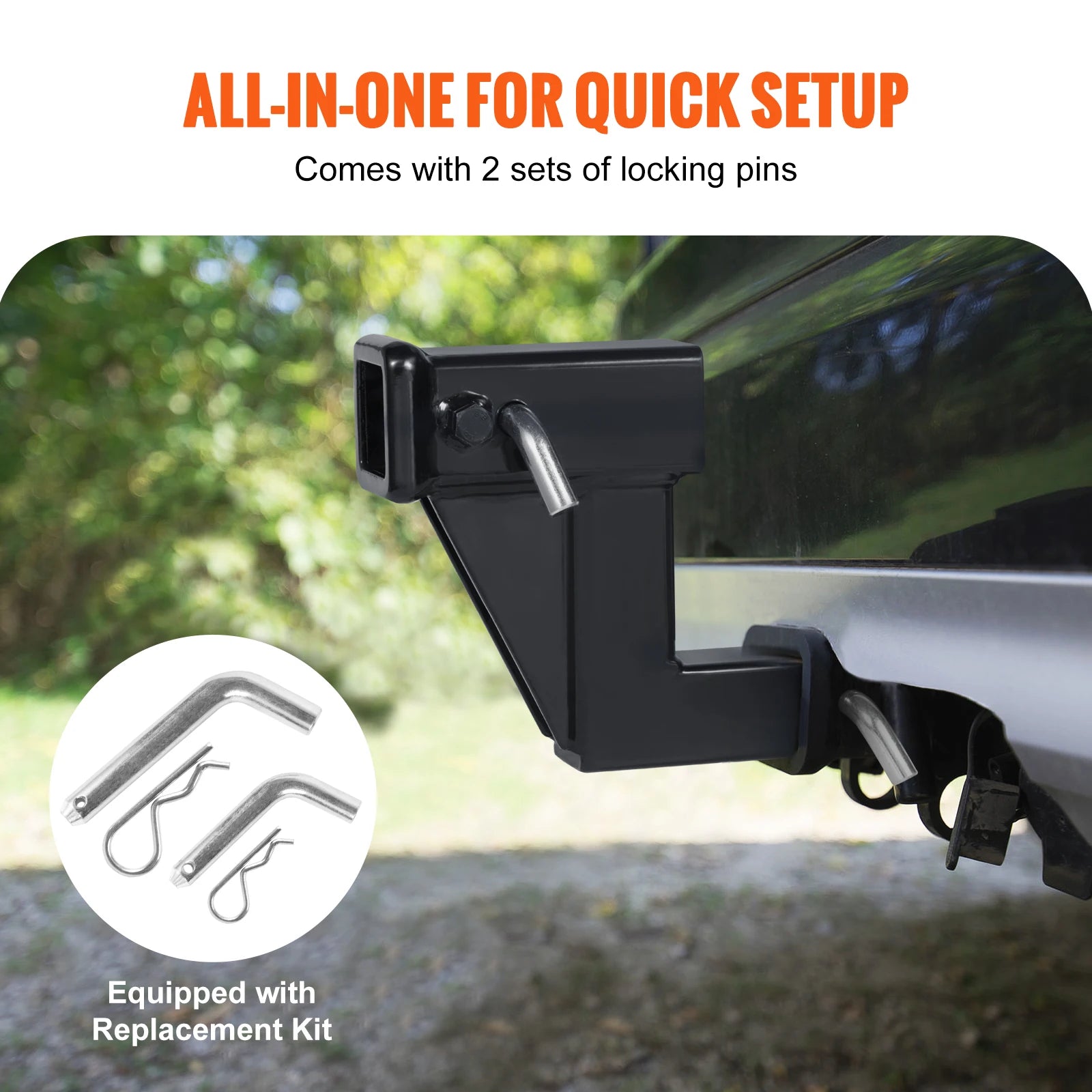 VEVOR Trailer Hitch Riser for 2" Receiver Extender Extension Adapter 4000 Lbs Max Towing Capacity Hitch Pins Included Black