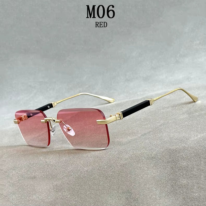 Designer Sunglasses for Men Vintage Rimless Sunglasses Women Trendy Luxury Square Fashion Glasses Vintage Gafas De Sol Hombre