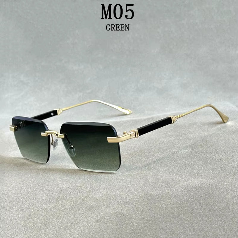 Designer Sunglasses for Men Vintage Rimless Sunglasses Women Trendy Luxury Square Fashion Glasses Vintage Gafas De Sol Hombre