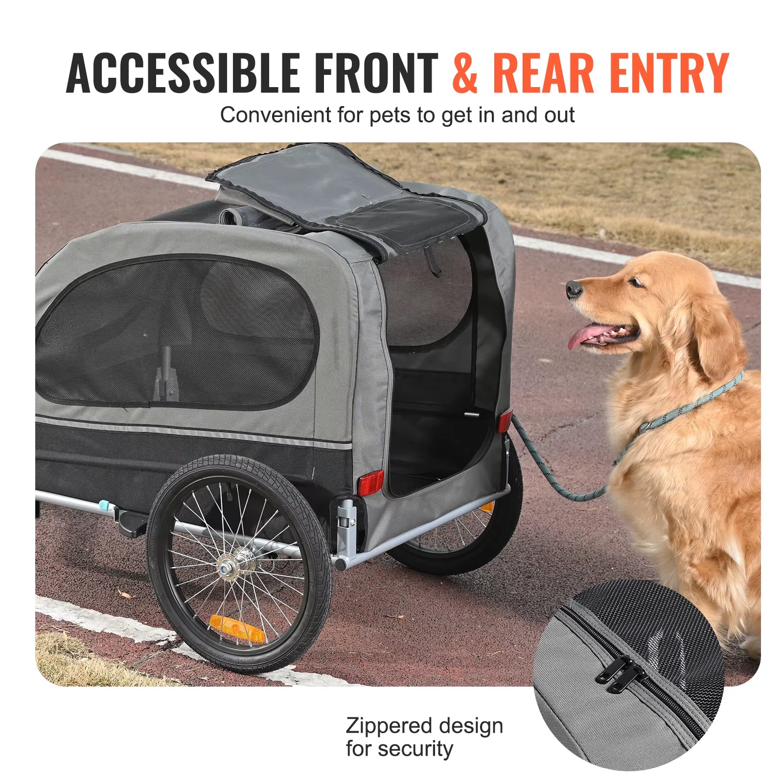 88 Lbs Dog Bike Trailer Pet Cart Bicycle Carrier with Wheels Coupler Reflectors Flag Collapsible to Store for Dogs