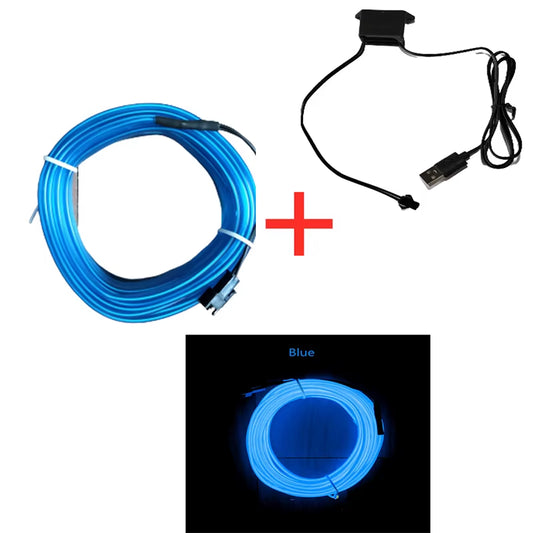 1M/3M/5M Car Interior Led Decorative Lamp EL Wiring Neon Strip for Auto DIY Flexible Ambient Light USB Party Atmosphere Diode