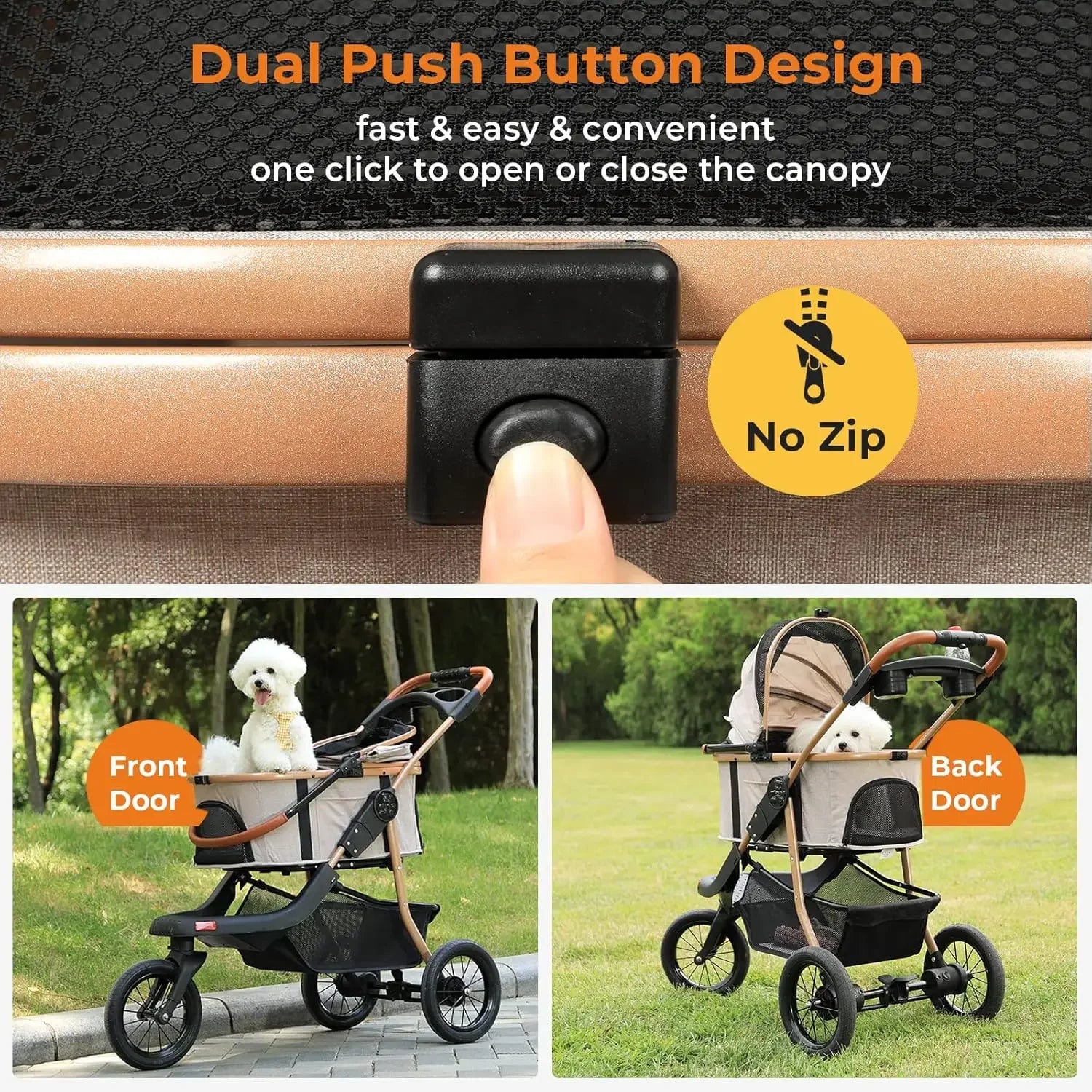 Pet Stroller, Premium 3-In-1 Large Dog Stroller for Cats/Dogs with Detachable Carrier, Zipperless Dual Entry, Foldable Jogging