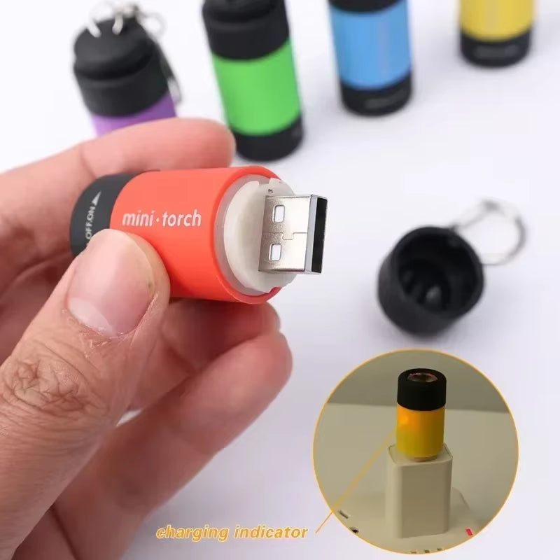 Mini LED Flashlight USB Charging Flashlight Keychain Portable Pocket Flashlight Waterproof Outdoor Portable Lighting