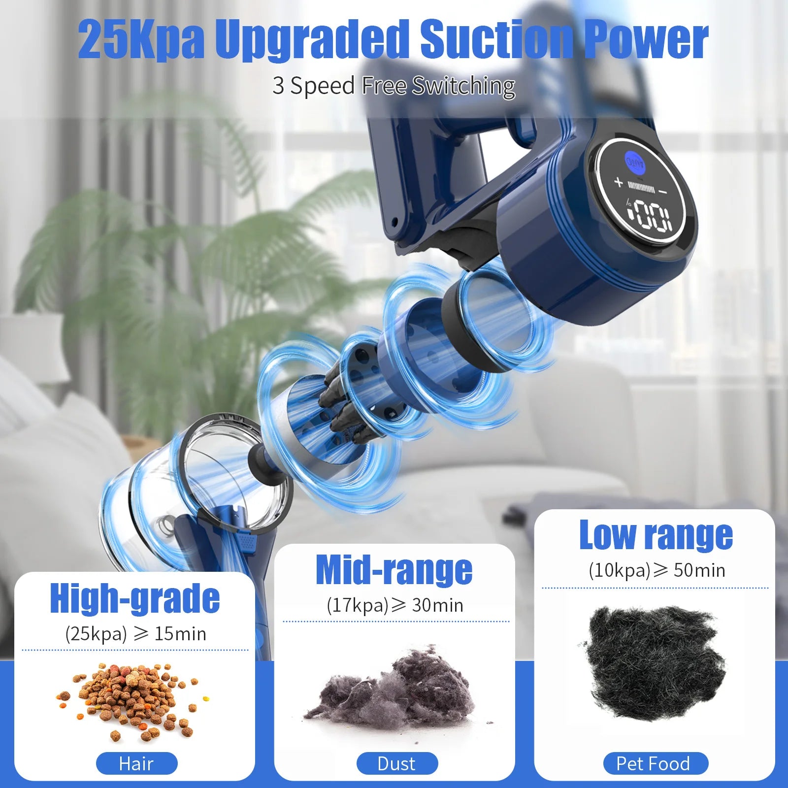 25Kpa Suction Power Handheld Cordless Wireless Vacuum Cleaner for Home Appliance 0.6L Dust Cup Removable Battery