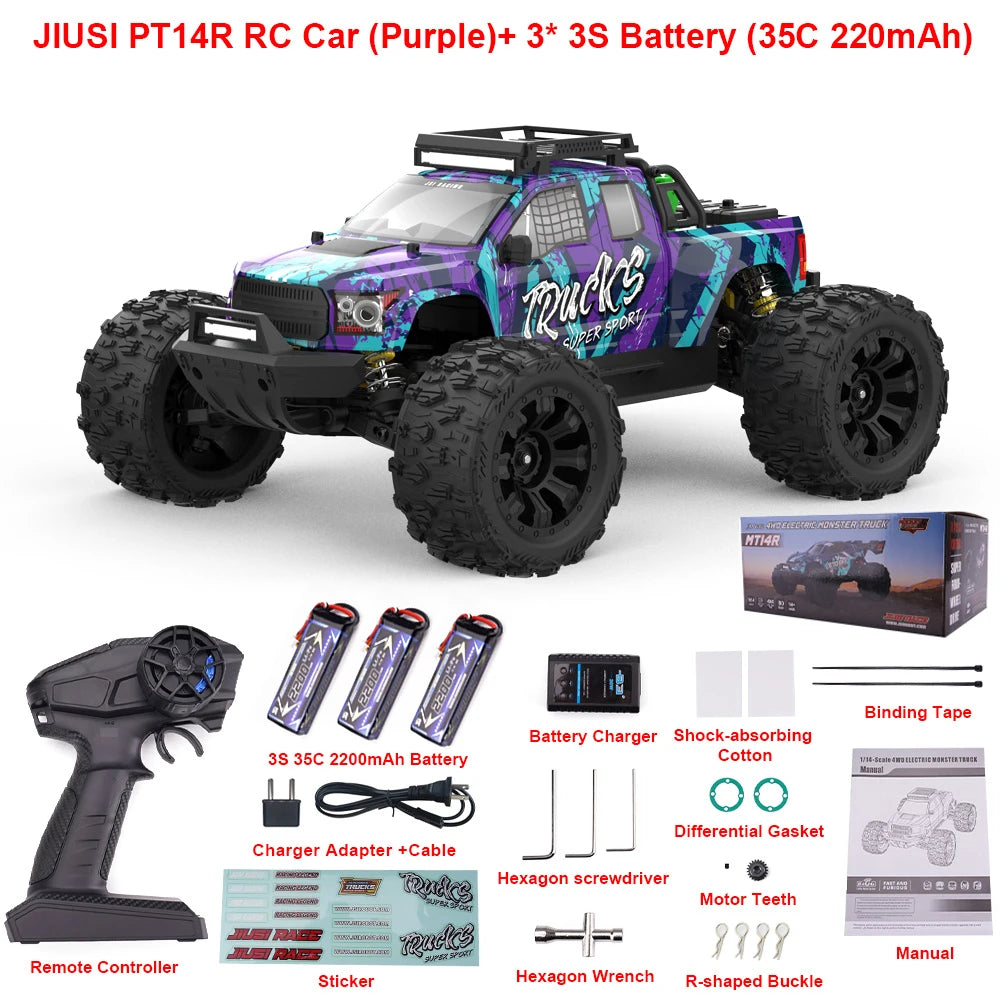 JIUSI PT14R MT14R 1/14 4WD RC Car 80Km/H Brushless 2.4G Remote Control Racing Car High Speed Off-Road RC Truck 3S 35C 2200Mah
