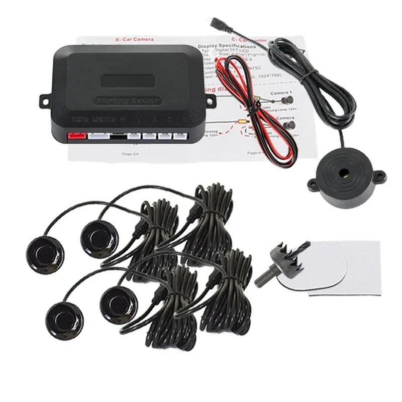 4 Sensors Buzzer 22Mm Car Parking Sensor Kit Reverse Backup Radar Sound Alert Indicator Probe System 12V Free Shipping