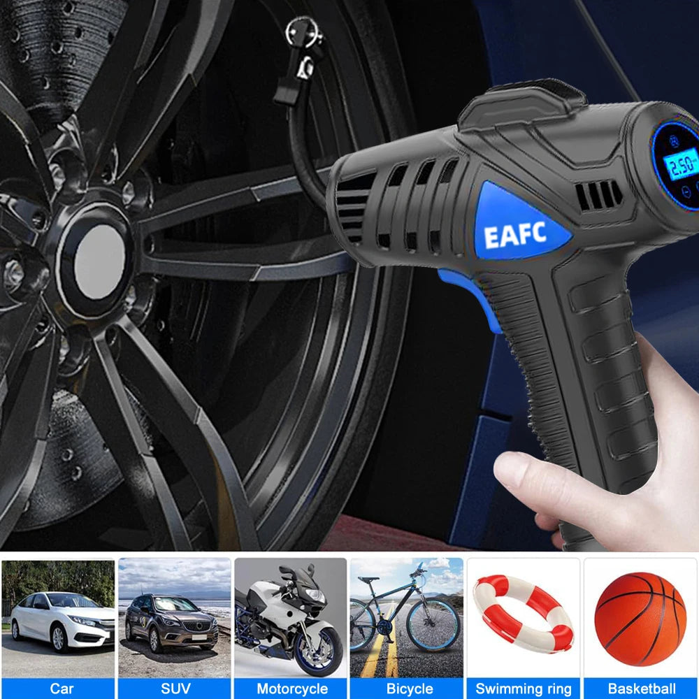 Rechargeable Air Compressor Wireless Pure Cooper Motor Inflatable Air Compressor Pump with Pressure Gauge Emergency LED Lights