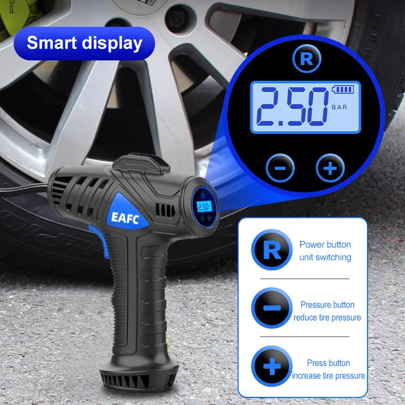 Rechargeable Air Compressor Wireless Pure Cooper Motor Inflatable Air Compressor Pump with Pressure Gauge Emergency LED Lights