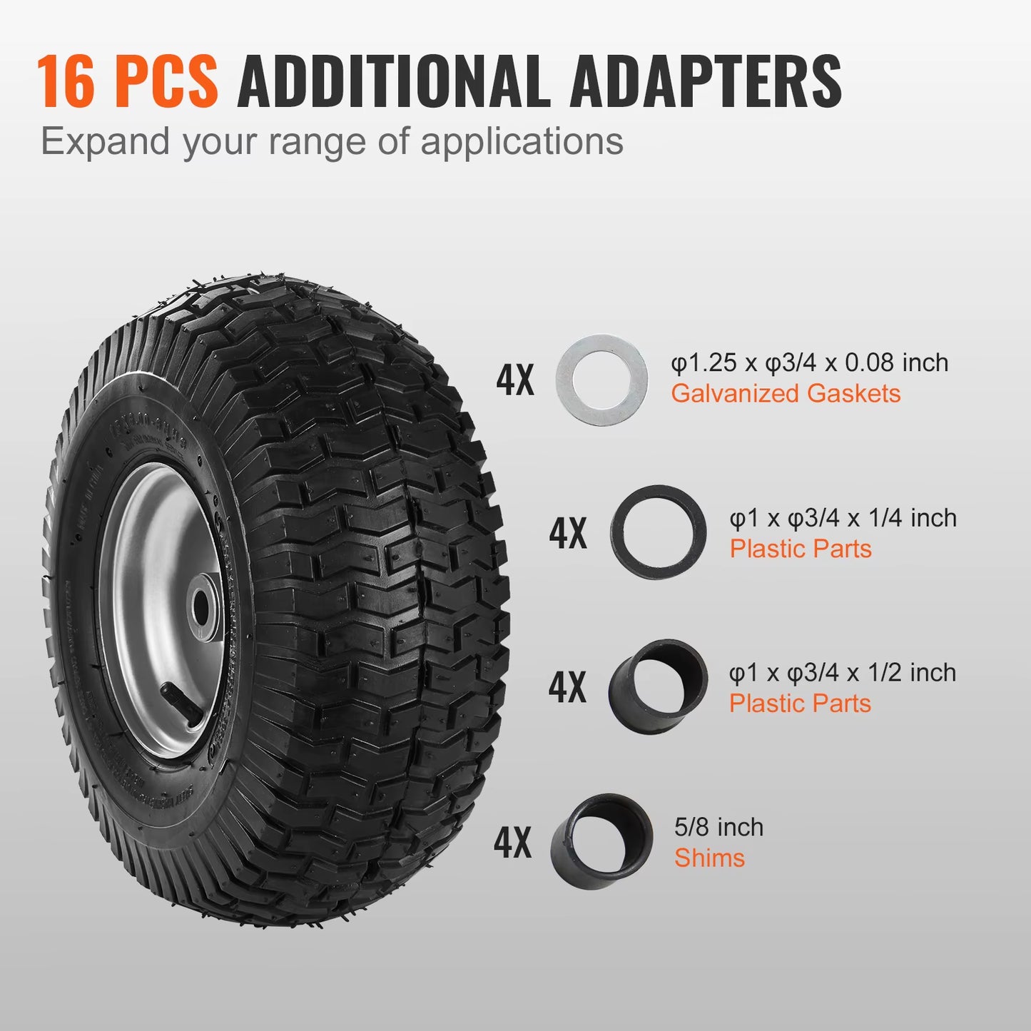 Lawn Mower Tires Turf Pneumatic Tires 2-Pack Tire and Wheel Assemblies 16 PCS Adapters for Riding Mowers Lawn Tractors