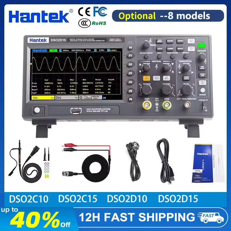 DSO2D15 Digital Oscilloscope DSO2C10 2D10 2 Channels 150Mhz Osciloscópio 25Mhz Signal Generator Voltmeter Frequency Meter