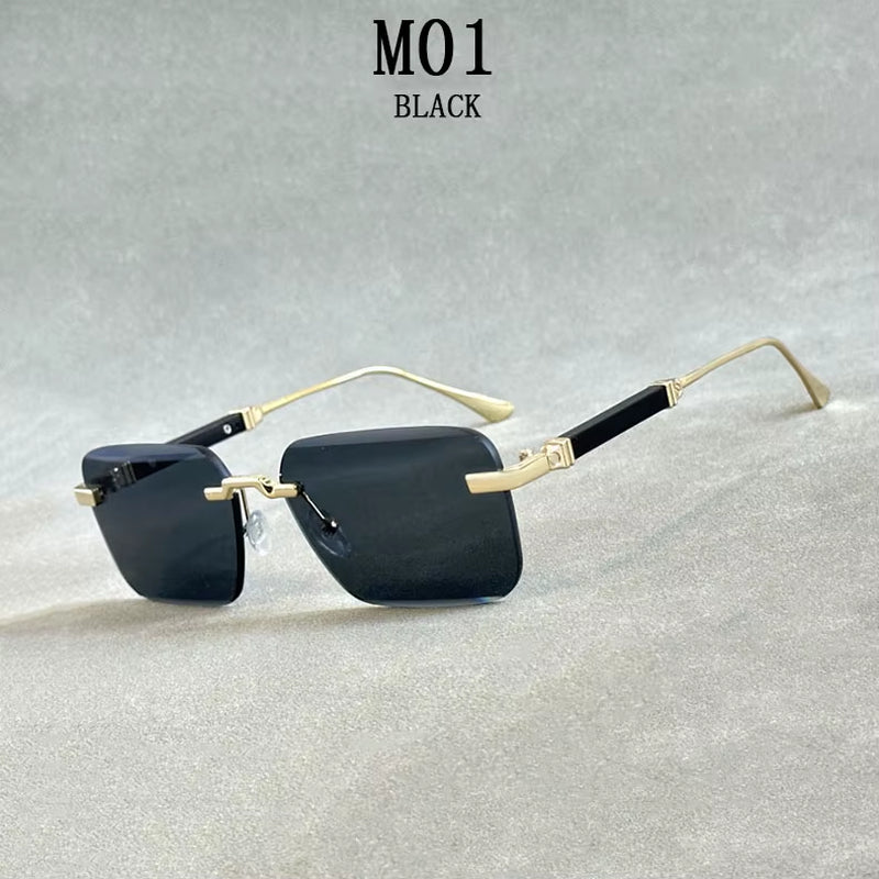 Designer Sunglasses for Men Vintage Rimless Sunglasses Women Trendy Luxury Square Fashion Glasses Vintage Gafas De Sol Hombre
