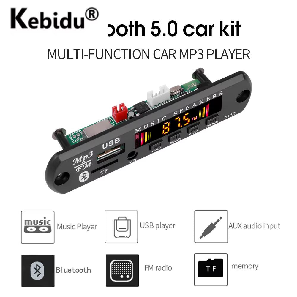 Bluetooth 5.0 Car Kit Wireless MP3 Decoder Board Audio 9V-12V WMA Car Music Player Module Lossless Audio USB AUX TF Radio