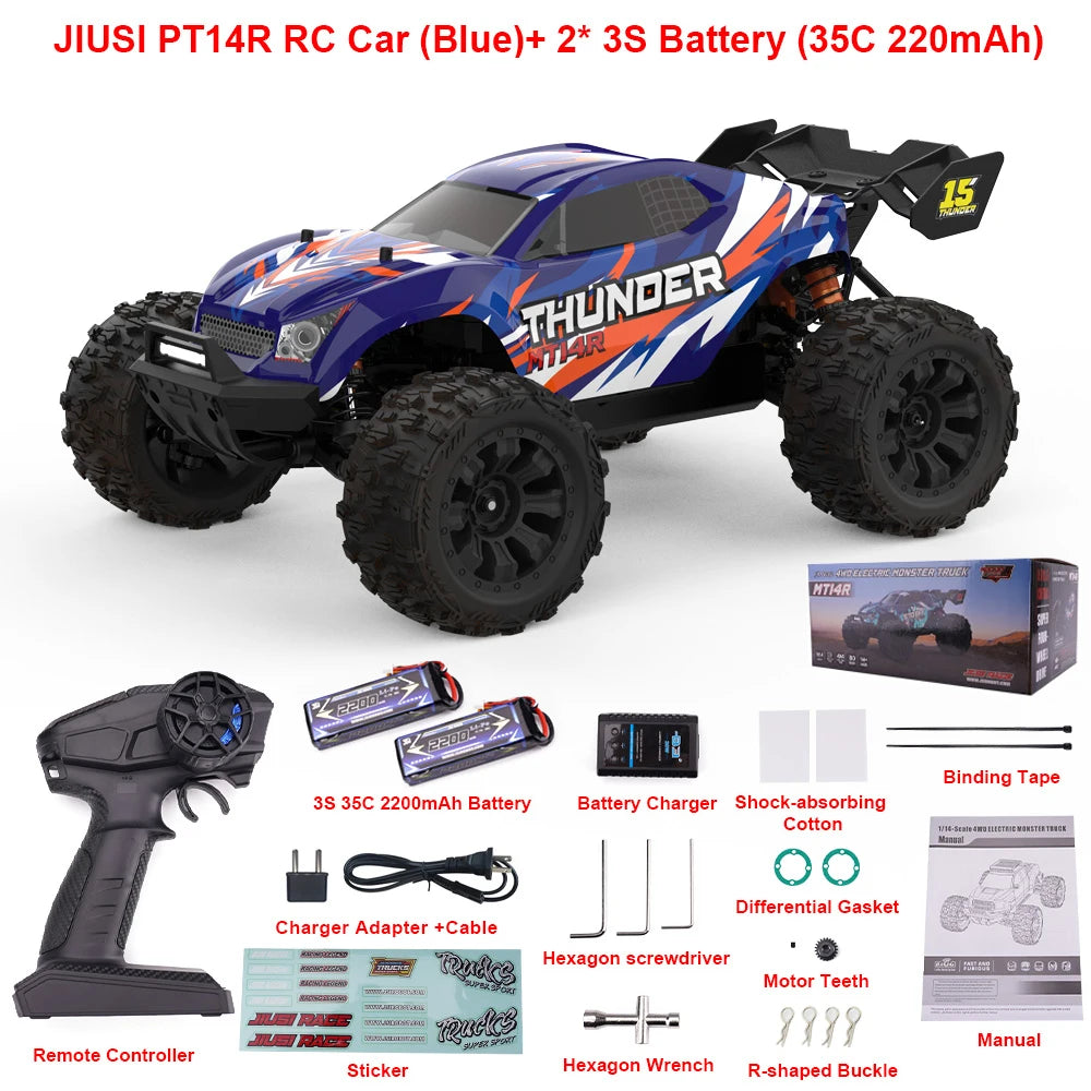 JIUSI PT14R MT14R 1/14 4WD RC Car 80Km/H Brushless 2.4G Remote Control Racing Car High Speed Off-Road RC Truck 3S 35C 2200Mah