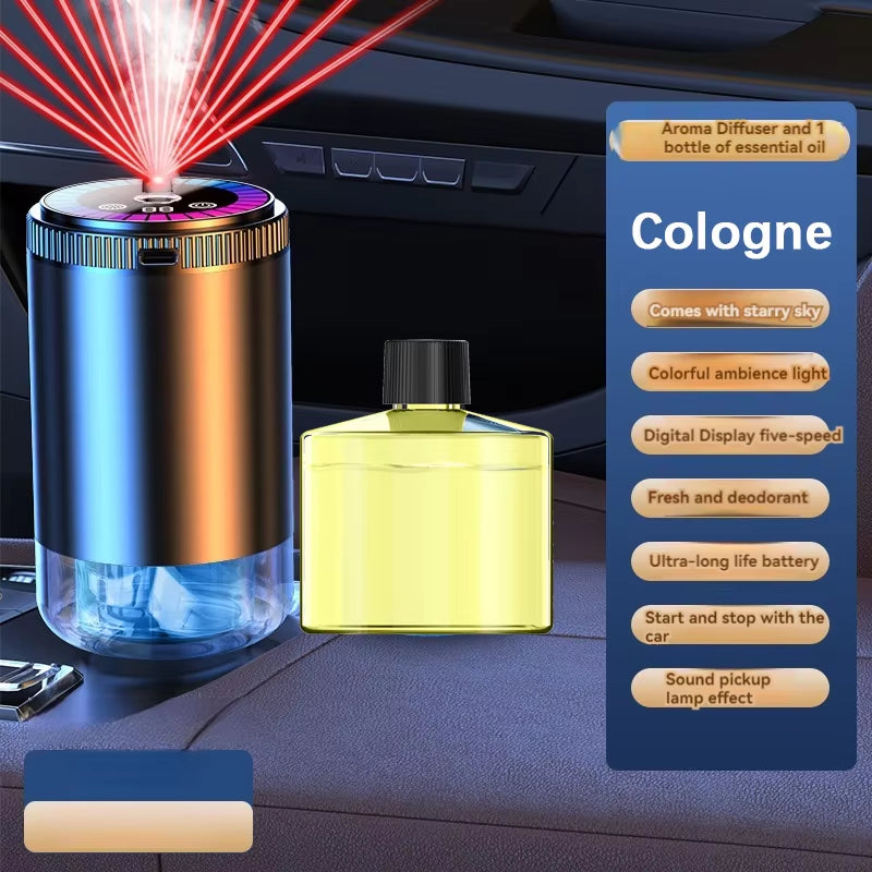 Smart Car Air Freshener Rechargeable Aroma Diffuser 5 Levels of Adjustable Intelligent Diffuser Pickup Light Starry Sky Summit