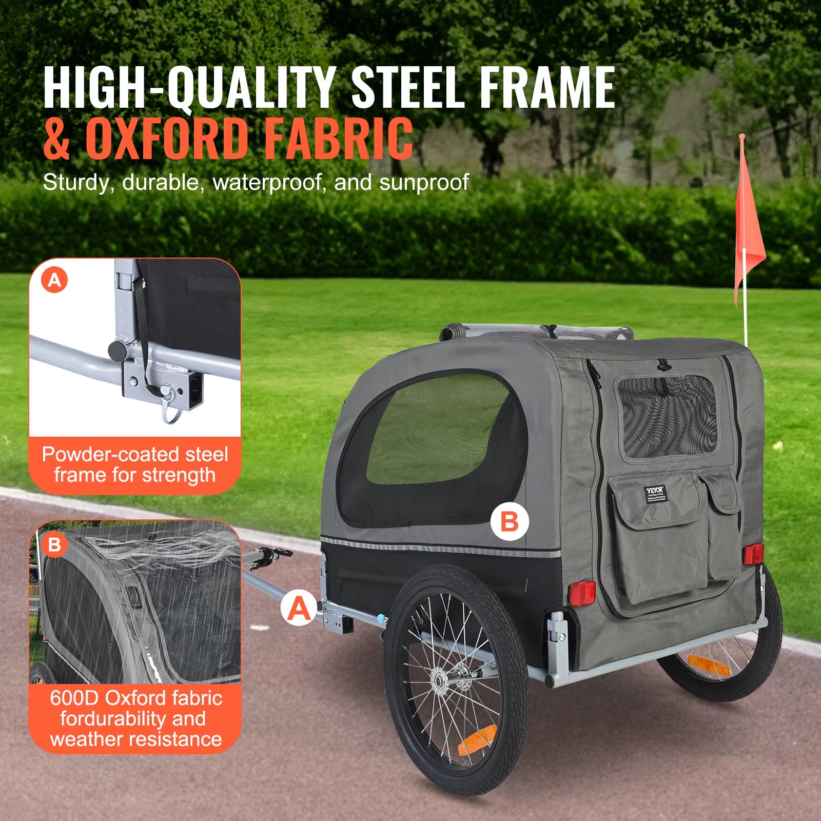 88 Lbs Dog Bike Trailer Pet Cart Bicycle Carrier with Wheels Coupler Reflectors Flag Collapsible to Store for Dogs