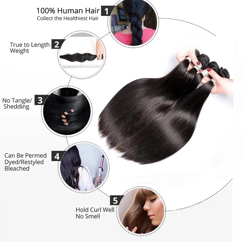 Peruvian 100% Human Hair Straight Bundles Weaving Weave for Black Women 3 4 Bundles Deal Natural 30 Inch Bundle Hair Extensions