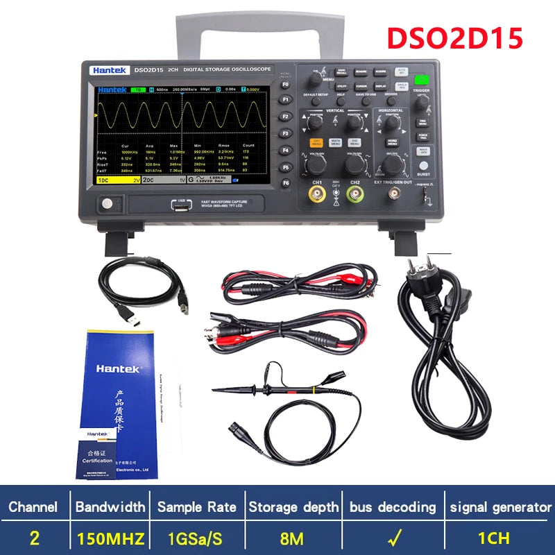 DSO2D15 Digital Oscilloscope DSO2C10 2D10 2 Channels 150Mhz Osciloscópio 25Mhz Signal Generator Voltmeter Frequency Meter